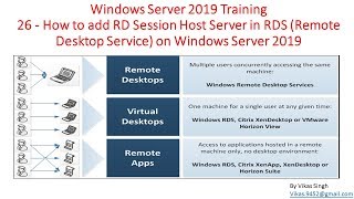 Windows Server 2019 Training 26 - How to add RD Session Host Server in RDS (Remote Desktop Service)
