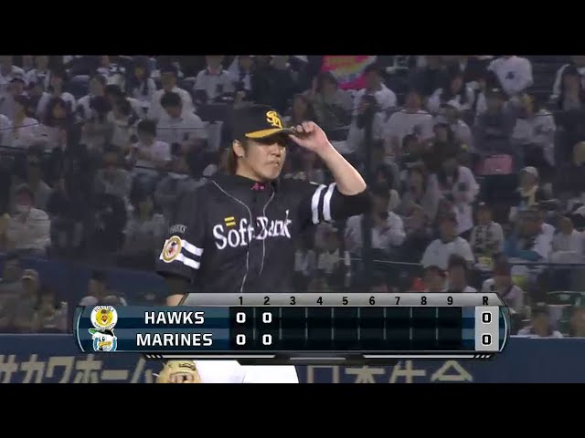 2回裏 ホークス先発・帆足 二死満塁のピンチもマリーンズ・荻野貴をパームで空振り三振!! 2014/5/14 M-H