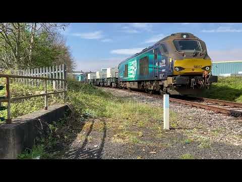 68017 and 68018 on 6C51 Sellafield to Heysham flasks passing Morecambe Wed 13th April 2022