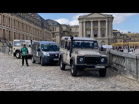 Vigipirate. Paris and Versailles France Counterterrorism Soldiers and Vehicles Land Rover Defender
