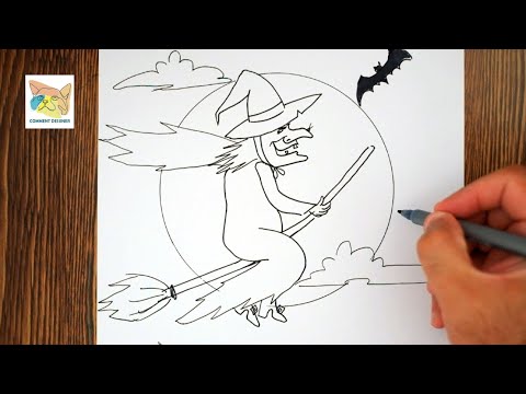 comment dessiner une sorcière sur son balai facilement