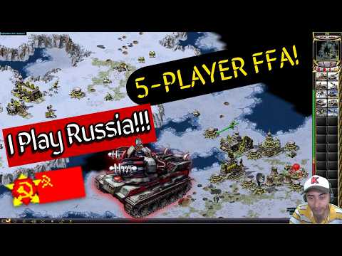 5-PLAYER TOTAL CHAOS! ☢️ Yuri's Revenge FFA on Cliff (Soviet Russia Gameplay)