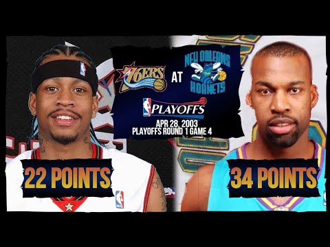 NBA Duel: Allen Iverson (22 pts) vs Baron Davis (34 pts) - 76ers at Hornets - 2003 Playoffs R1 G4