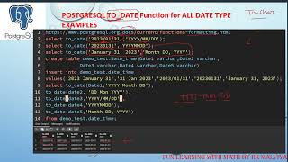 POSTGRESQL TO_DATE Function for ALL DATE TYPE EXAMPLES | Data Type Formatting Functions #VD62