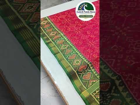 Green Selari Border Pink Navratan Motifs Single Ikat Patola Saree 6 Ply Silk