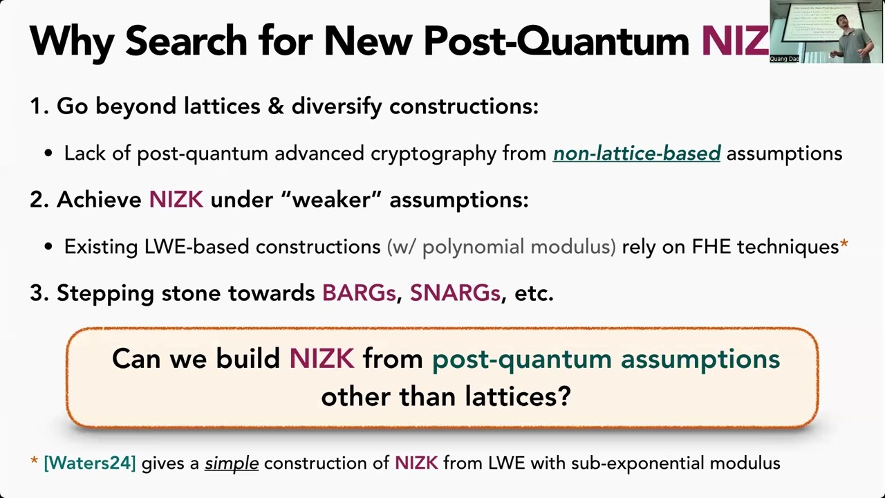 Quang Dao: Non-Interactive Zero-Knowledge from LPN and MQ