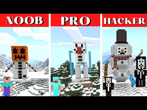 Minecraft SNOW GOLEM HOUSE BUILD CHALLENGE - NOOB vs PRO vs HACKER / Animation #minecraft