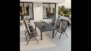 KETTLER BasicPlus Pro Garten-Essgruppe, anthrazit/natur, Alu/Textilene/Glas, Tisch ausziehbar 180/240 cm, 6 Klappstühle inkl. Auflagen 