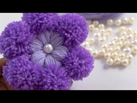 Amazing Pom Pom Flower Making Ideas with Fingers - DIY Woolen Flowers - Hand Embroidery Easy Trick