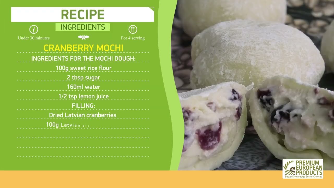 Cranberry Mochi with Latvian Cranberries & Cream Cheese Filling (english)