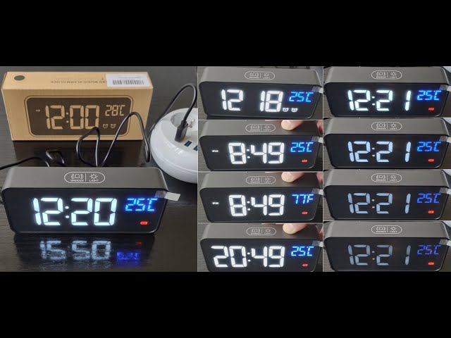 Vídeo relacionado con LATEC Reloj Despertador, LED Pantalla Reloj Despertador Digital con Espejo, Doble Alarma, Temperatura, Puerto de Carga USB, 10 Música, 4 Brillo Ajustable, 12/24H(Negro)