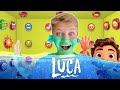 LUCA in 100 Button Box! ONLY ONE Lets Luca ESCAPE this Movie Challenge Parody by KJAR Crew!