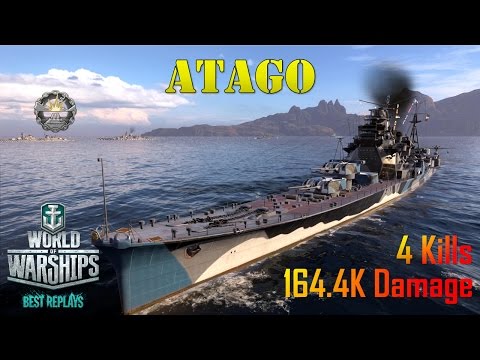 World of Warships - Atago - 2,622 Base XP, 4 Kills, 164.4K Dmg