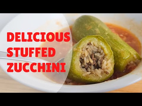Kousa mashi stuffed zucchini tasty tomato soup sauce Lebanese recipe