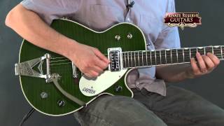 Video thumbnail for Gretsch Guitars G6128T-TVTAFTB Power Jet Electric Guitar Transparent Green by Musician's Friend