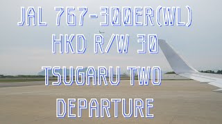 【機窓】JAL 767-300ER(WL) 函館空港ランウェイ30離陸 (JAL586 TSUGARU TWO DEPARTURE) DJIPocket2にて