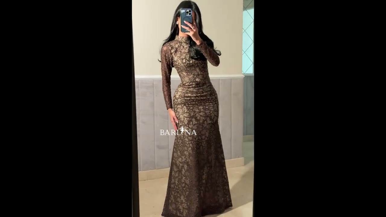 Luxurious brown dress with an elegant open back - M