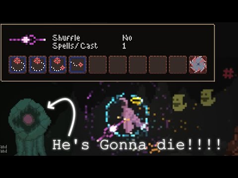 Killing Connoisseur of Wands so fast in Noita that he spells out "ZZ!" in omega sawblades upon dying