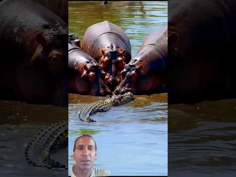 Hippos vs Crocs: The Most Terrifying Show on Earth 😳 #animals #trending #ytshorts #viralshorts