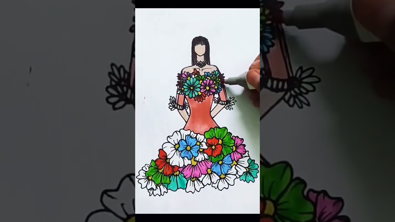 flower dress drawing👗✨ #art #creative #dressdrawing #shorts