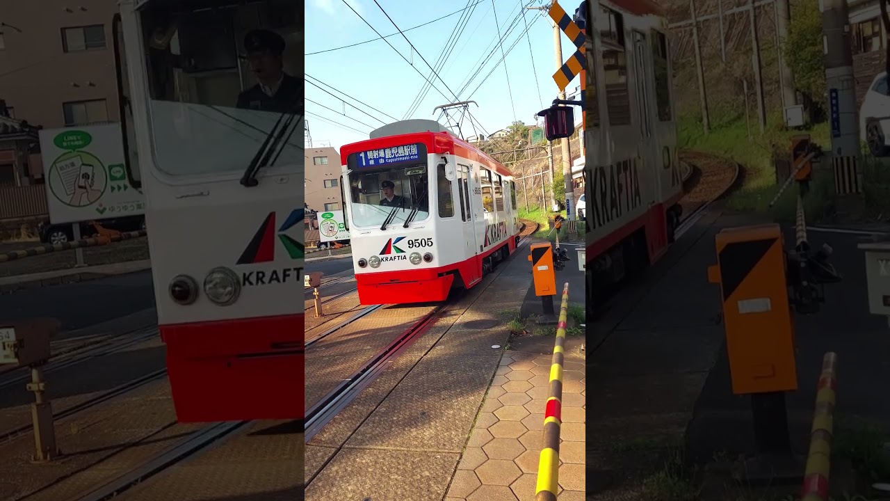 Stylish Tram 🚃【鹿児島市電9505号 KRAFTIA】新川4号踏切を通過 Level Crossing✨#shorts