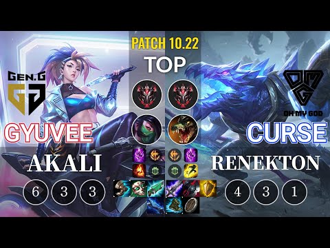 GEN gyuvee Akali vs OMG Curse Renekton Top - KR Patch 10.22