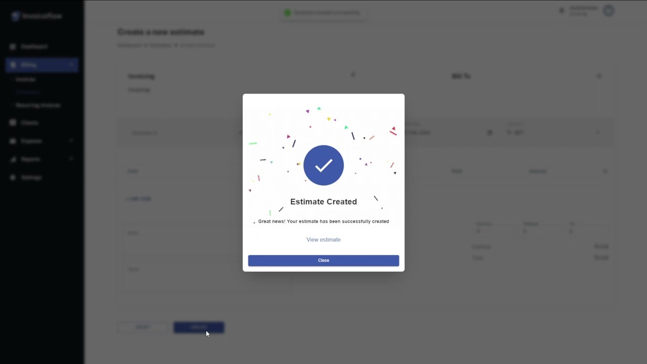 How to create Estimate in Invoiceflow// A tool for solving invoicing issues in business.