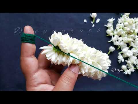 How to tie jasmine flowers in easy way/different method to string jasmine flowers/mallipoo/veni/DIY