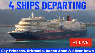 SHIPS TV -  Sky Princess, Britannia, Queen Anne & Silver Dawn Departing Port of Southampton (LIVE)