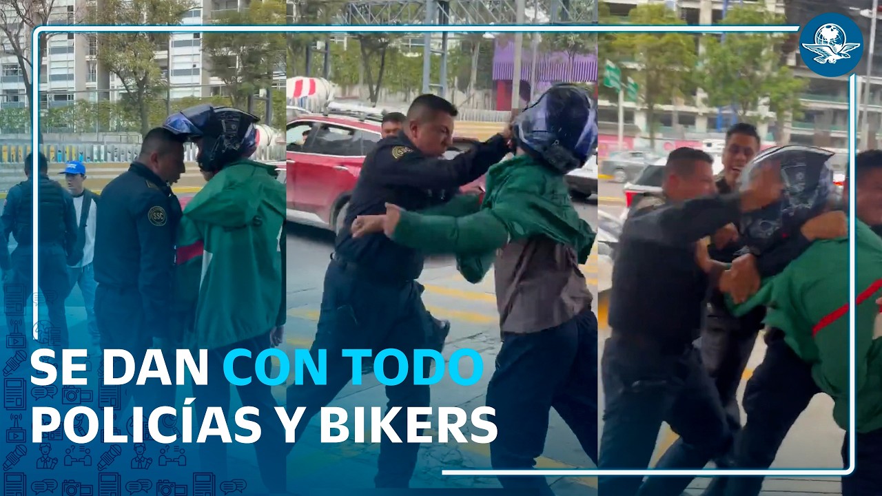 Policías y repartidores de aplicación llegan a los golpes tras revisión a moto
