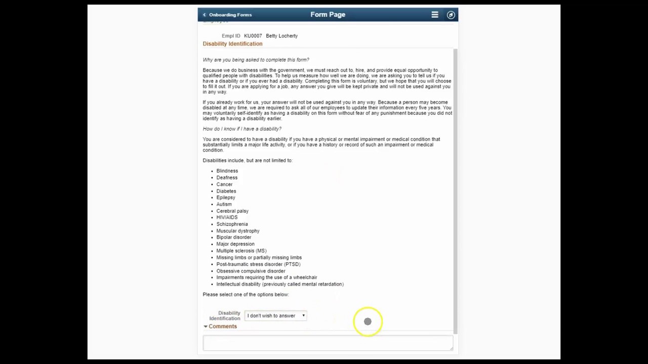 Fluid GT eForms for PeopleSoft: Voluntary Disability Identification eForm