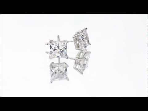 Jewelique 4MM Princess Cut Stud Earrings in Sterling Silver JLE120