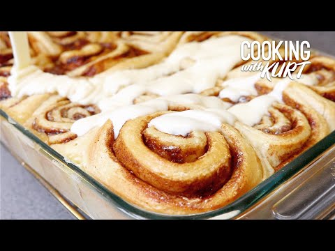 Cinnabon Cinnamon Rolls: Sweet Sticky Buns Topped with Gooey Cream Cheese Glaze | Cooking with Kurt