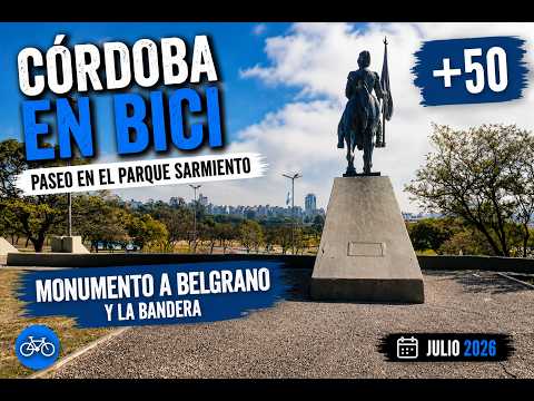 Córdoba en bici +50  dia frio con mucha humedad domingo  parque Sarmiento Monumento Belgrano
