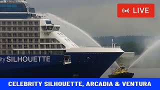 SHIPS TV - Celebrity Silhouette, Arcadia & Ventura Cruise Ships Departing Live Port of Southampton