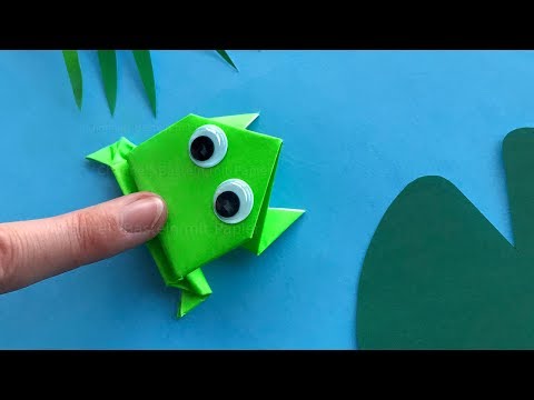 Origami Frosch basteln mit Kindern - Tiere falten mit Papier - Einfache Bastelideen