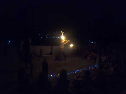 Fire performance, Anuki, drums and Matt, Blue House, Rishikesh