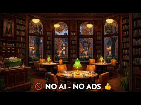 Fall Library Cafe Ambience with Calm Jazz Music & Rain for Studying, Focus, & Relaxation
