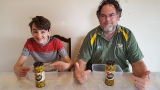 How many stuffed green olives can we eat in a minute? 1 minute challenges video 1