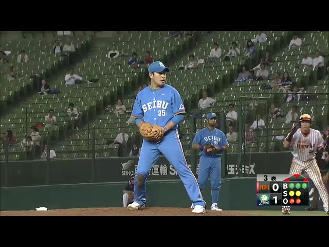 3回表 ライオンズ牧田が満塁ピンチでホークス柳田を空振り三振に仕留める!! 2014/6/27 L-H