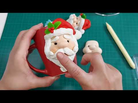 Aprenda a fazer Caneca Decorada Papai Noel fofucho, em Biscuit, Porcelana Fria, fácil e rápido!