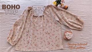 Early autumn boho style top with printable pattern gifted - Beginner friendly and versatile sewing