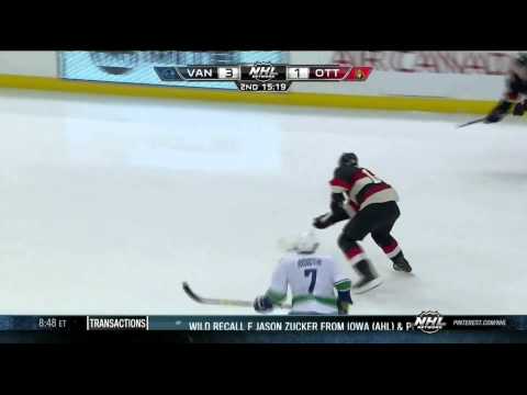 Jason Garrison snap shot PPG 3-1 Vancouver Canucks vs Ottawa Senators 11/28/13 NHL Hockey.