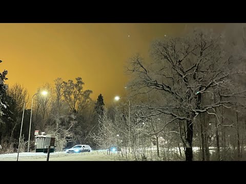 Stockholm Walks: Bagarmossen. Strange, beautiful night sky & glistening snow