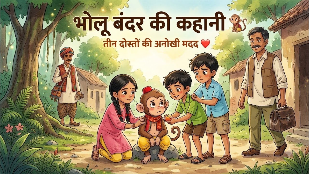 राम, श्याम, राधा और भोलू बंदर की कहानी 🐒 | Hindi Moral Story | Kids Cartoon Story