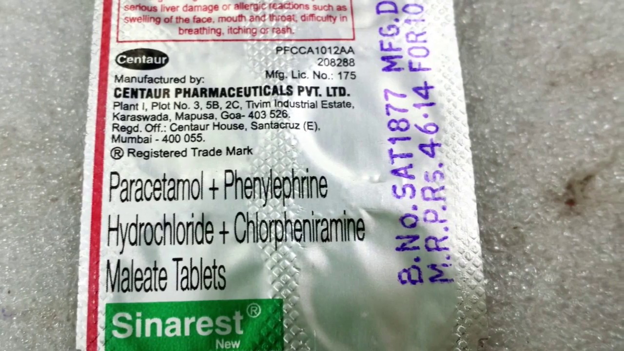 sinarest tablet uses, paracetamol, phenylephrine, CPM, in Hindi