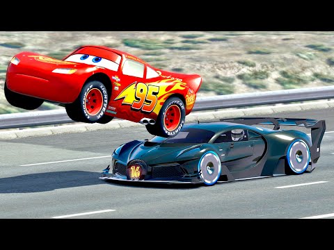Bugatti Black Devil VGT vs Lightning McQueen - Drag Race 20 KM