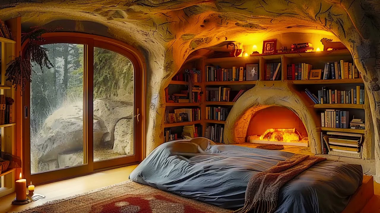 Deep Sleep in a Warm Cave | Blizzard Sounds and Crackling Fireplace for a Peaceful Night