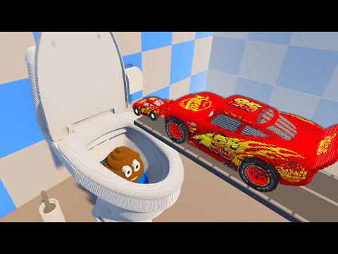 Big & Small Cars Jumping Into Giant Toilet - Teardown