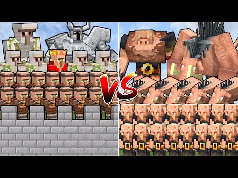 CAN THE VILLAGER ARMY DEFEND THE CASTLE AGAINST THE PIGLIN ARMY? | Minecraft Mob Battle